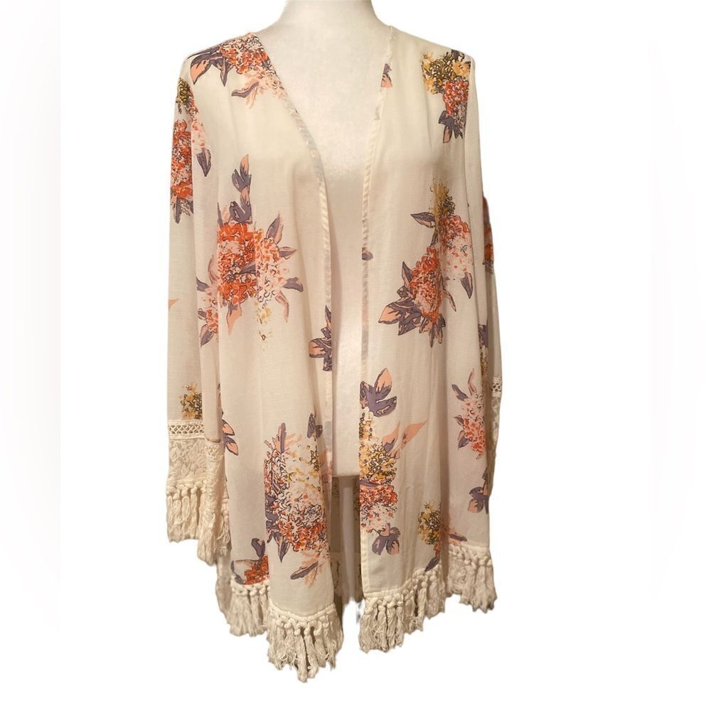 Floral Fringe Boho Kimono Size XL
